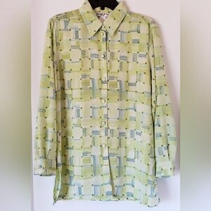 Women's Green/Blue Polyester Long Sleeve Button-Up Shirt Size M By Beverly Rose